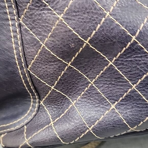 Serpui Marie RARE Brown Leather Duffle Shoulder Bag Cross Stitch, Double Handle - Picture 10 of 14